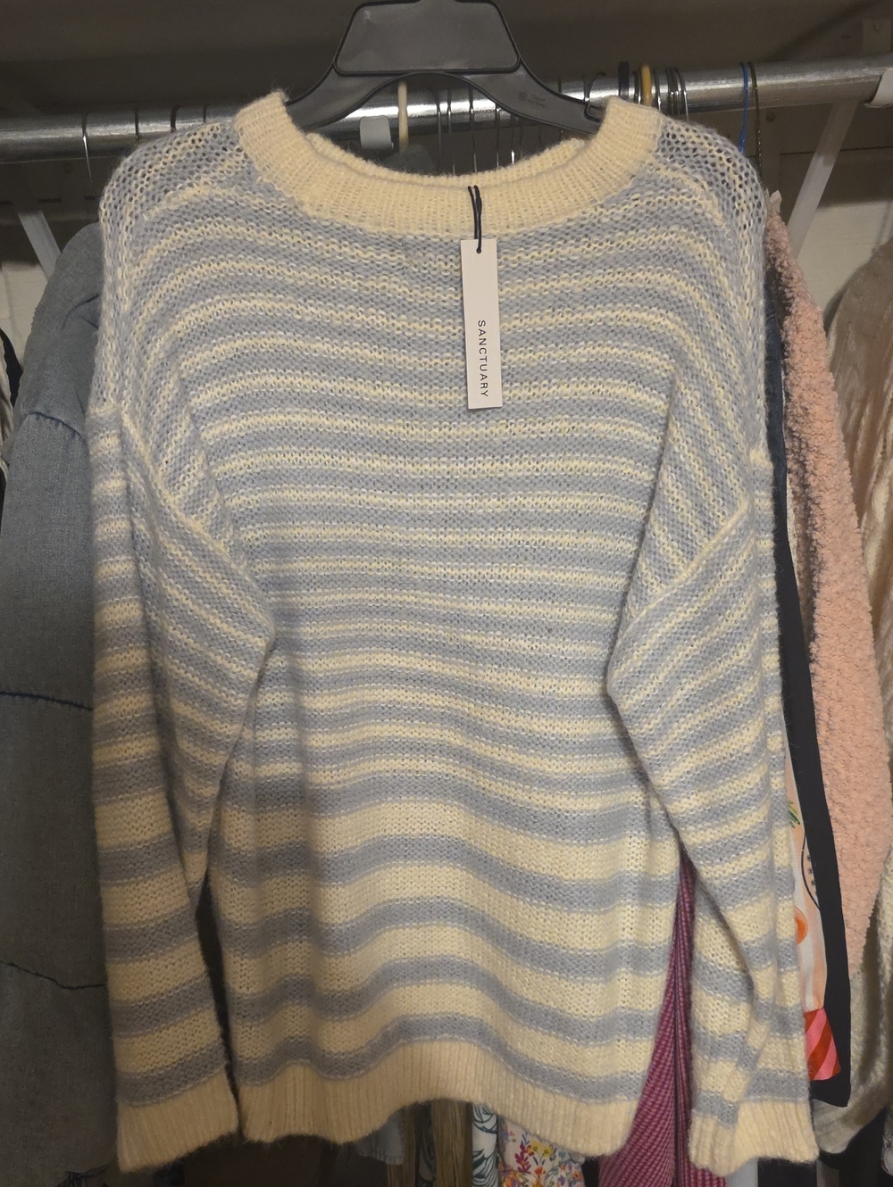 Sanctuary Striped Crewneck Sweater in Cream and Light Blue